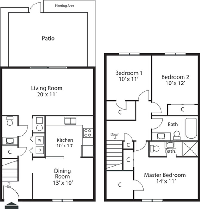 3 Bedroom Townhome Floor Plan Image